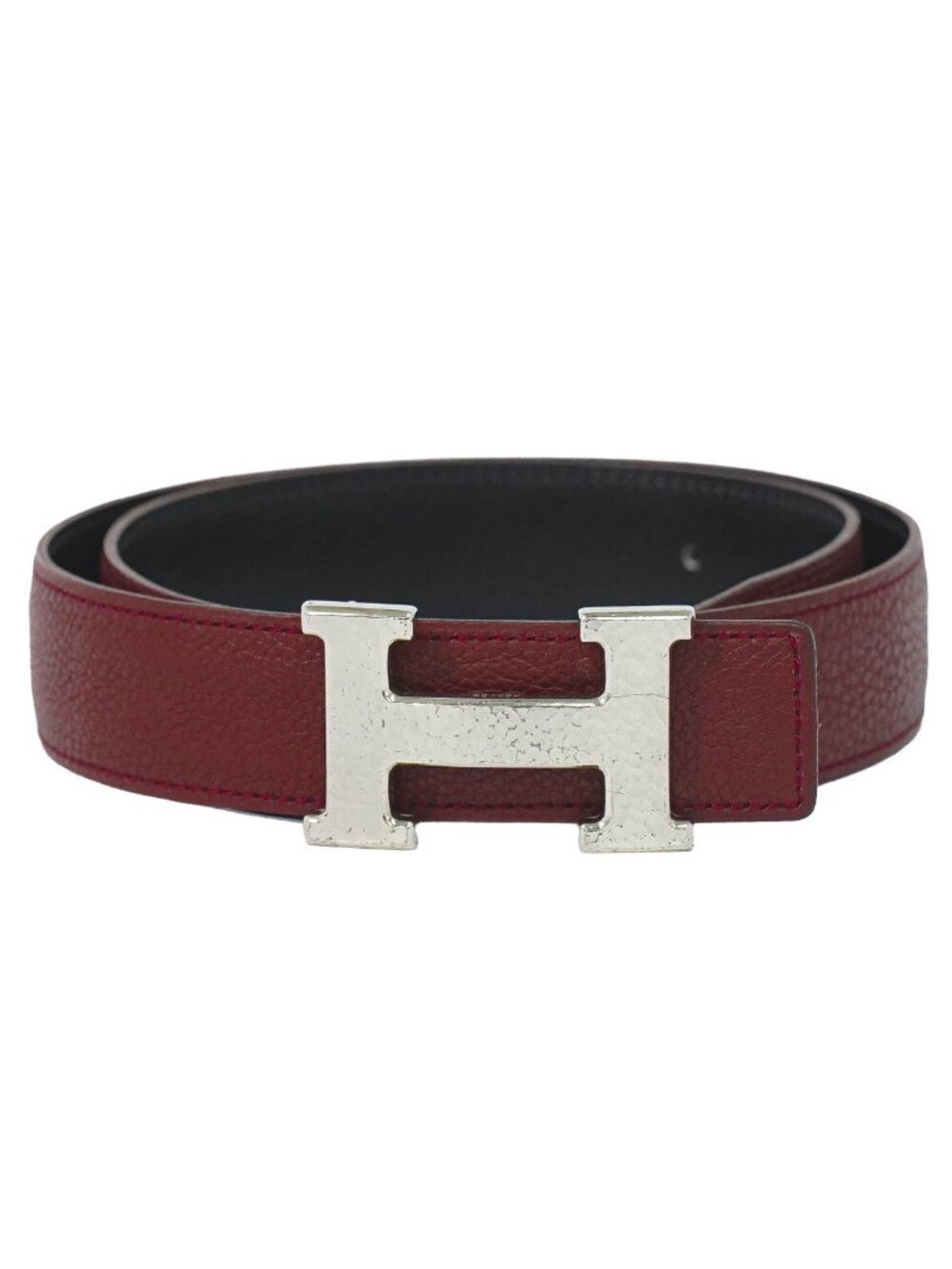 Hermes Constance Belt Reversible Leather Bordeaux Black Silver Vintage
